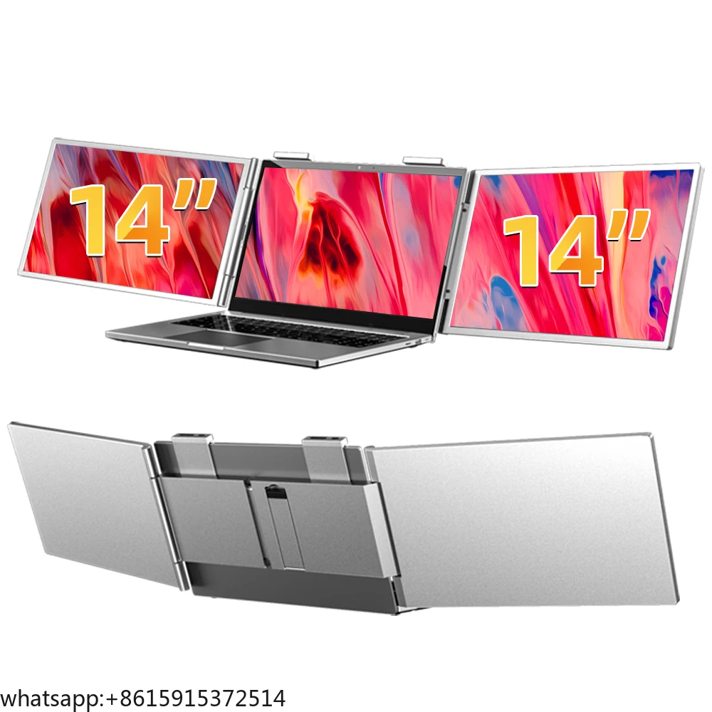 TCDSTAR 14 Inch Portable Laptop Monitor New Trend Triple Adjustable Base Bracket Dual Bulk LCD Type C Triple Extender IPS Panel