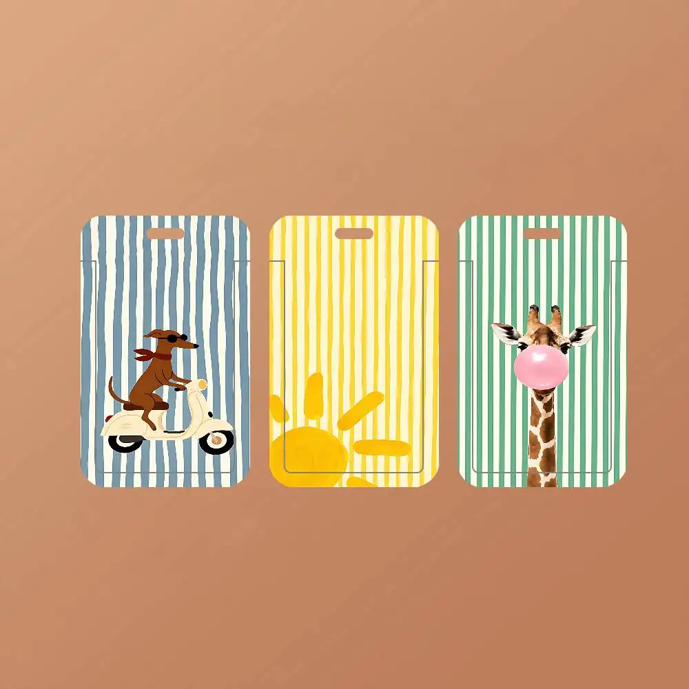 Funny Striped Animal ID Card Holder Cute Badge Holder PVC Card Cover With Clear Window For Student Office Bus Card