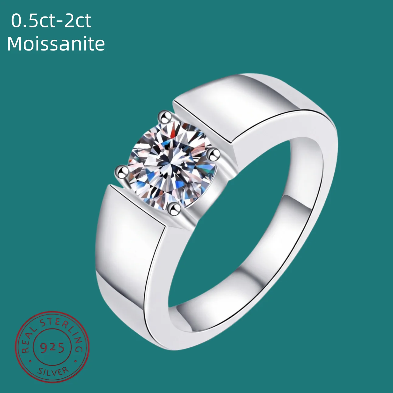 0.5ct-2ct D VVS1 Moissanite Man Ring 100% 925 Sterling Silver Fine Jewelry Wedding Engagement Rings for Women Man Fashion Gifts