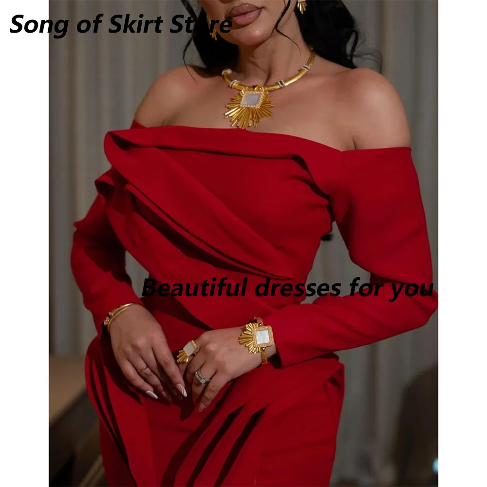 Sexy rotes Abendkleid für Frauen, schulterfrei, lange Ärmel, Abendkleid, bodenlang, Meerjungfrau, formelle Partykleider, individuell gestaltet