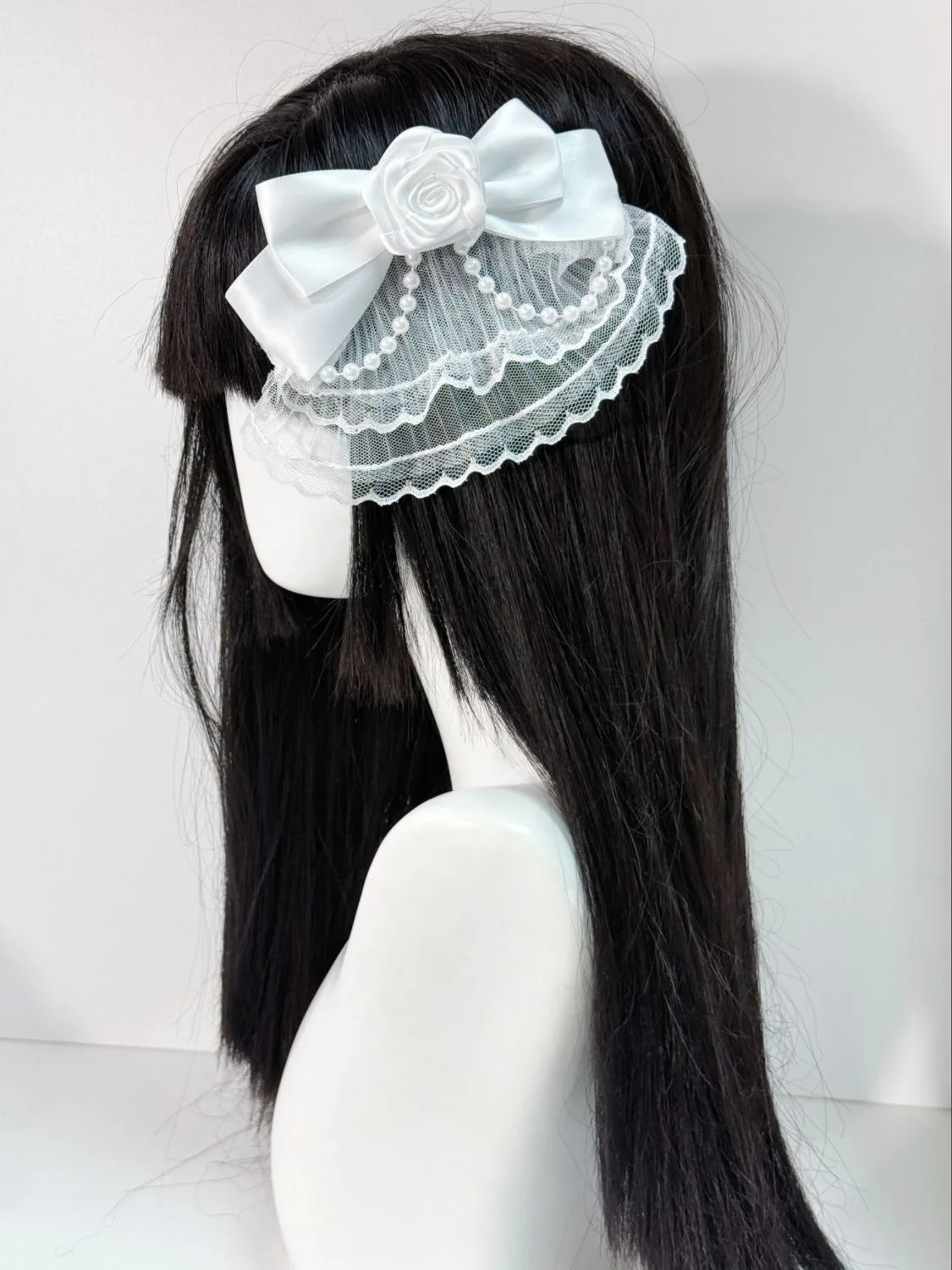 Subculture 흰색 레이스 메쉬 원사 활 머리 클립 달콤한 로리타 소녀 프랑스어 진주 장미 빈티지 머리핀 모자를 쓰고 있죠 헤어 액세서리