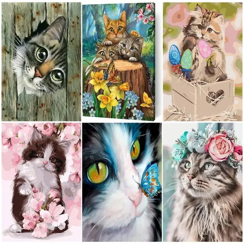 

132690 Animals 60X75cm DIY Oil Paint By Numbers Butterfly And Cat Painting On Canvas Wall Pictures For Living Room