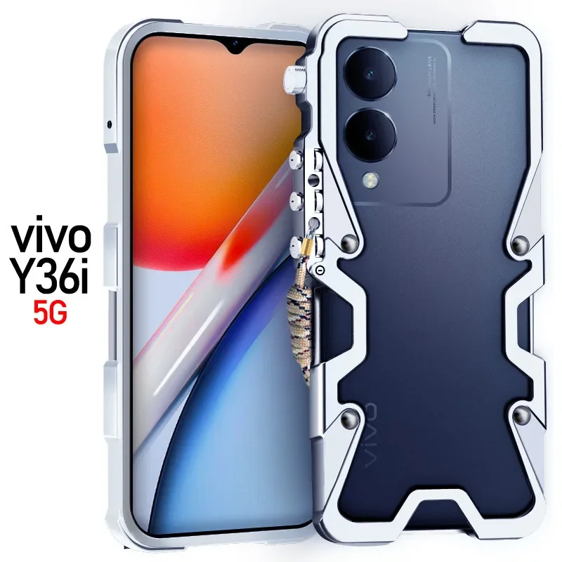 New! Qialino Armor Metal Aluminum Phone Cases Bumper For Vivo Y36 Y36m Y36i Cover Mechanical Purely Handmade Skull Case