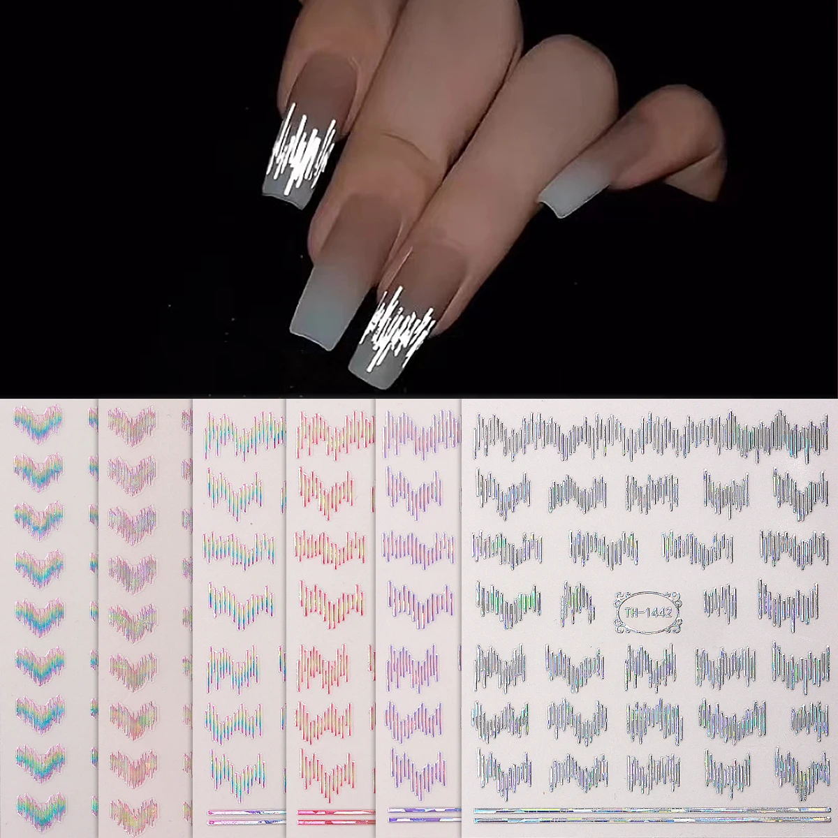 1pcs Laser Gold Wave Nail Art Stickers Multi Color dazzling Strip Line Nail Decals for Transfer Slider Manicure Decoration y2k