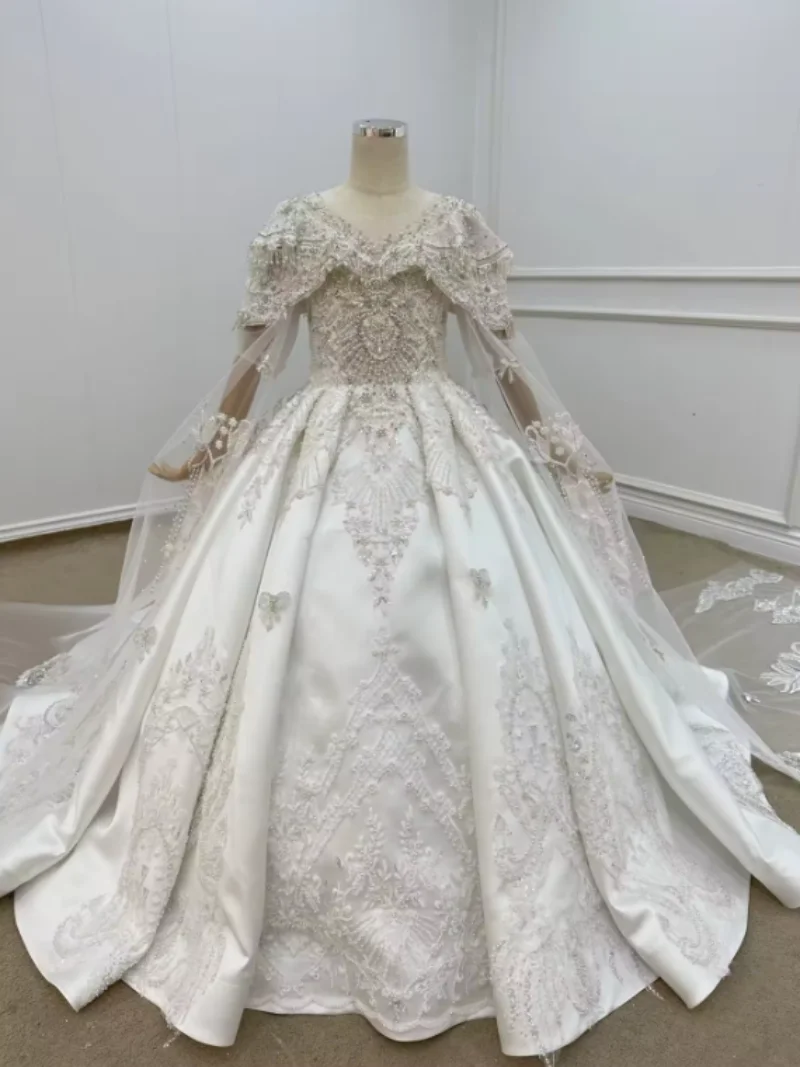 

Beaded Embroidery Appliques Flower Girl Dress for Wedding Lace Up Back Ball Gown Princess First Communion Dresses