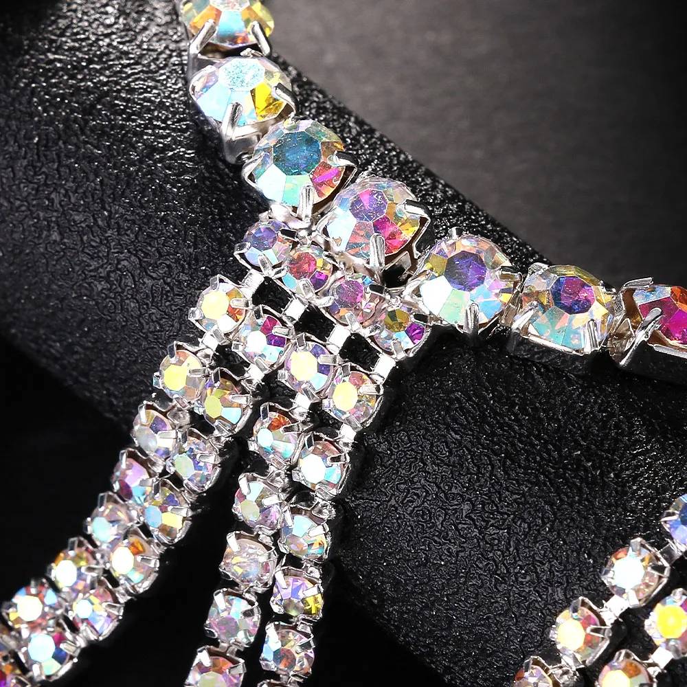 Stonefans Glitter Multilayer Thigh Chain Elastic Rope Body Accessories Fashion Women Colorful Rhinestone Leg Jewelry Belly Dance