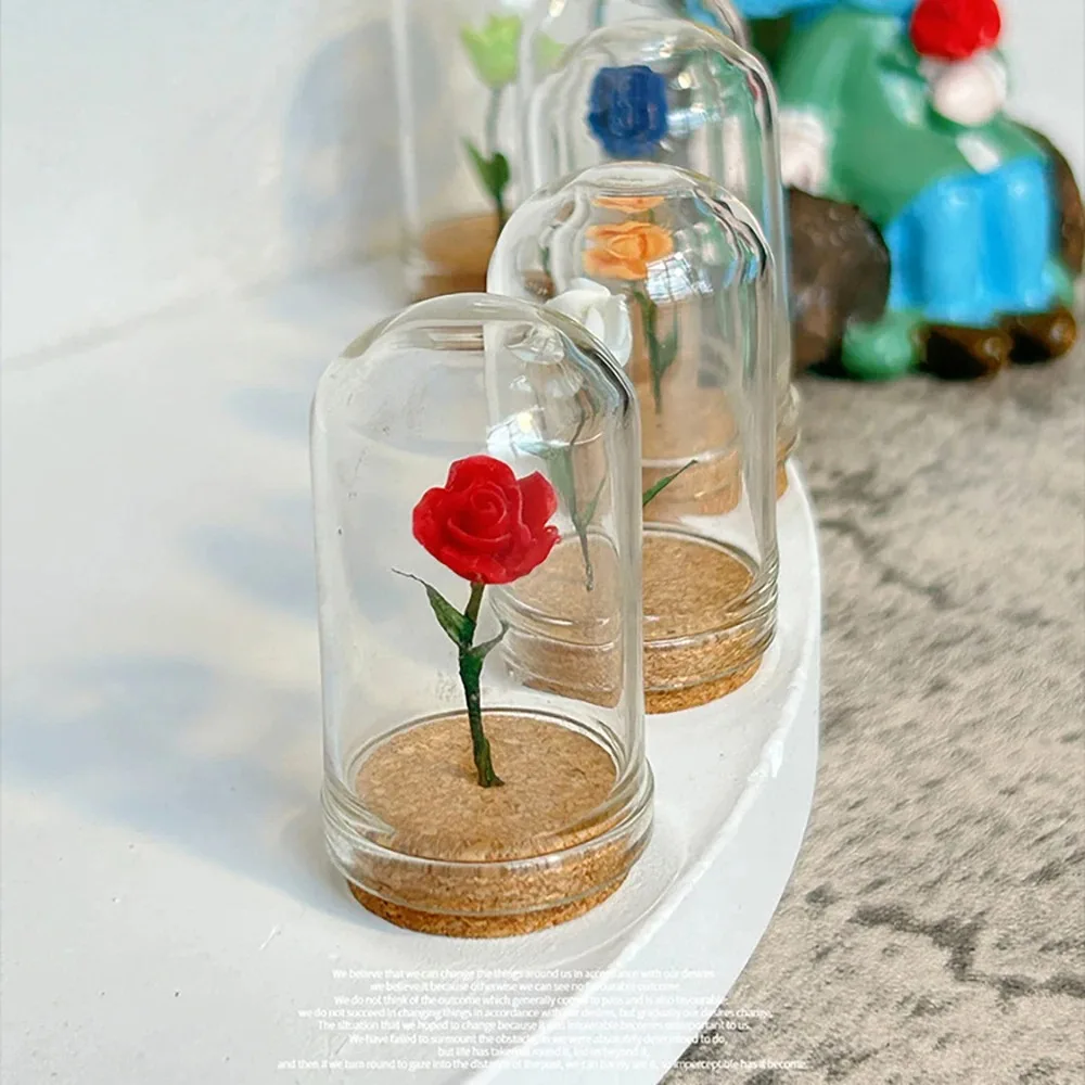 1/12 Maßstab Puppenhaus-Dekor-Accessoires, Miniatur-Rosenblütenmodell mit Glasabdeckung, Winzige Ornamente für Puppenhaus-Dekoration – Detail 2