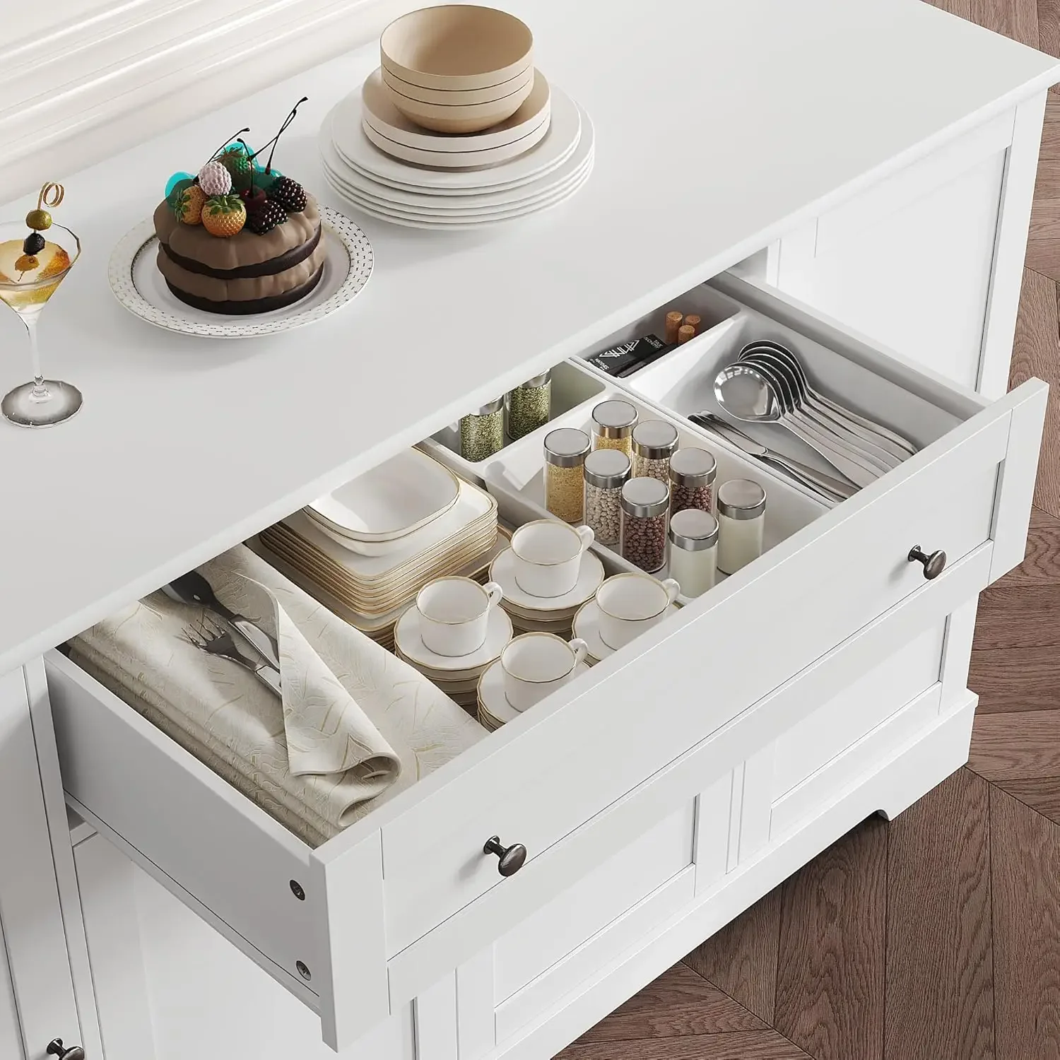 54" Buffet Cabinet with Storage, Modern Kitchen Buffet Sideboard with Drawer, Wood Coffee Bar Cabinet with Adjustable Shelves,