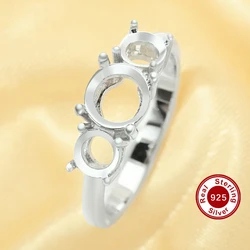 3 Stones Halo Round Prong Ring Settings,Solid 925 Sterling Silver Ring,Family Ring,With 5MM,7MM Round Stone Bezel Ring 1215074