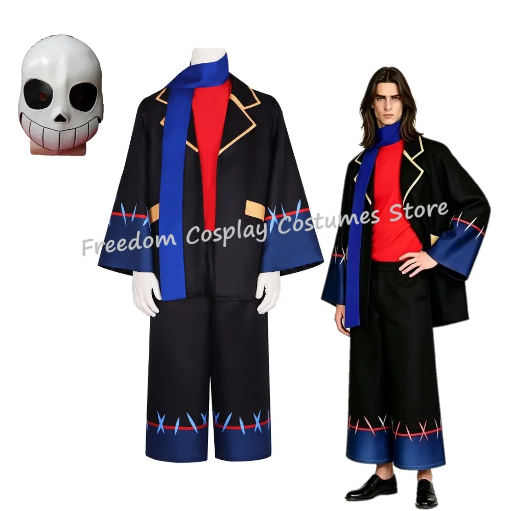 Anime Game Error Sans Cosplay Costume Anime Frisk Blue Trench Pants Uniform Suit and Scarft Set Halloween Party Role suit