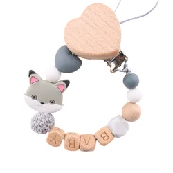 Attache-tétine en bois de hêtre avec nom personnalisé pour bébé, perles en silicone, porte-sucette, jouet de dentition pour nouveau-né, cadeau