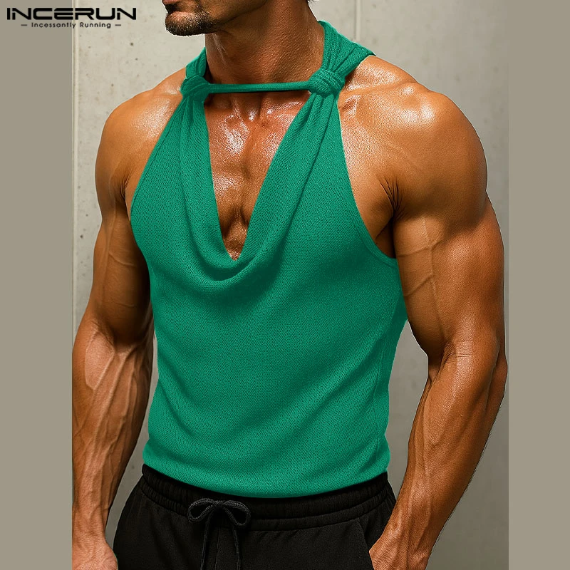 

INCERUN Men Tank Tops Summer V Neck Sleeveless Solid Color Men Clothing Sexy 2025 Fashion Party Casual Male Vests Tops S-5XL