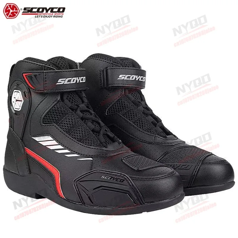 SCOYCO Motorcycle Riding Boots Made of Ultra-fine Fiber Leather Men's Four Season Wear and Drop Resistant Boots
