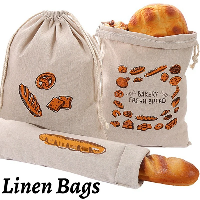 A74E-Bread Bag Borsa portaoggetti riutilizzabile in cotone con coulisse Borsa portaoggetti da cucina ecologica fresca per pane fatto in casa