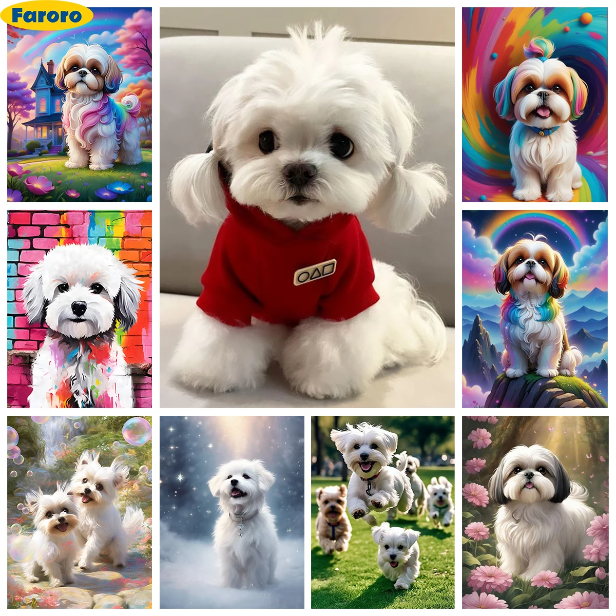 Maltese Dog DIY 5D Diamond Painting Cartoon Pet Pictures Diamond Embroidery Cross Stitch Home Wall Decor Selling Handmade Gifts