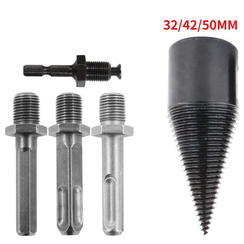 Firewood Splitter Machine Drill Bit Wood Cone Punch Driver Square/Round/Hex Shank Drill Bit Split Drilling Tool Firewood Chopper