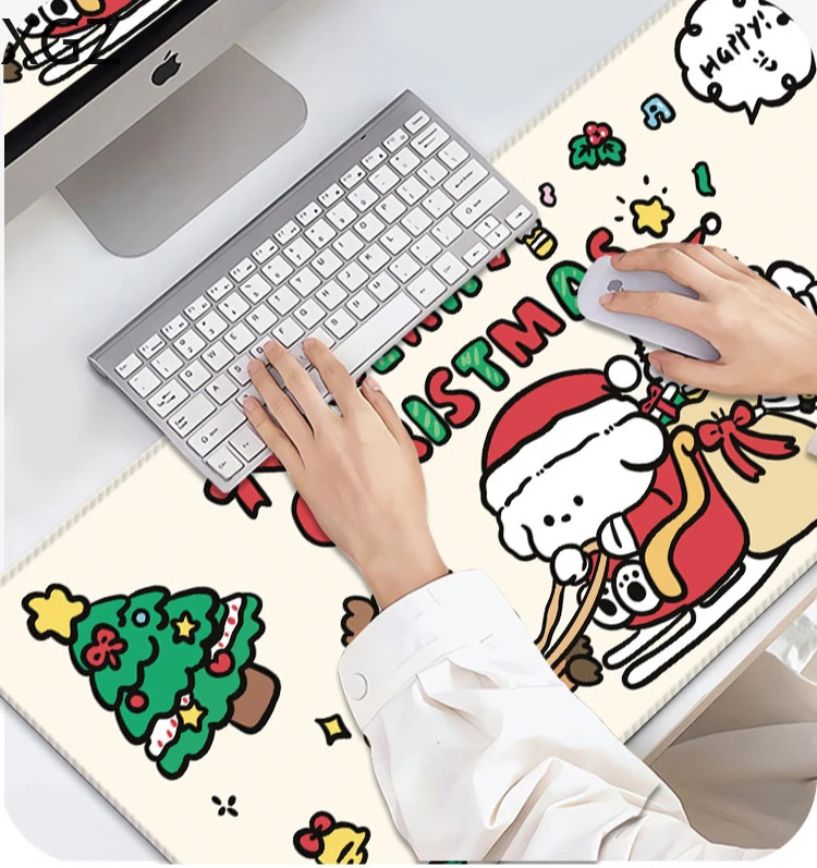 New 90X40cm cute kawaii Christmas pattern mouse pad large red desk pad suitable for men and women's office and home use