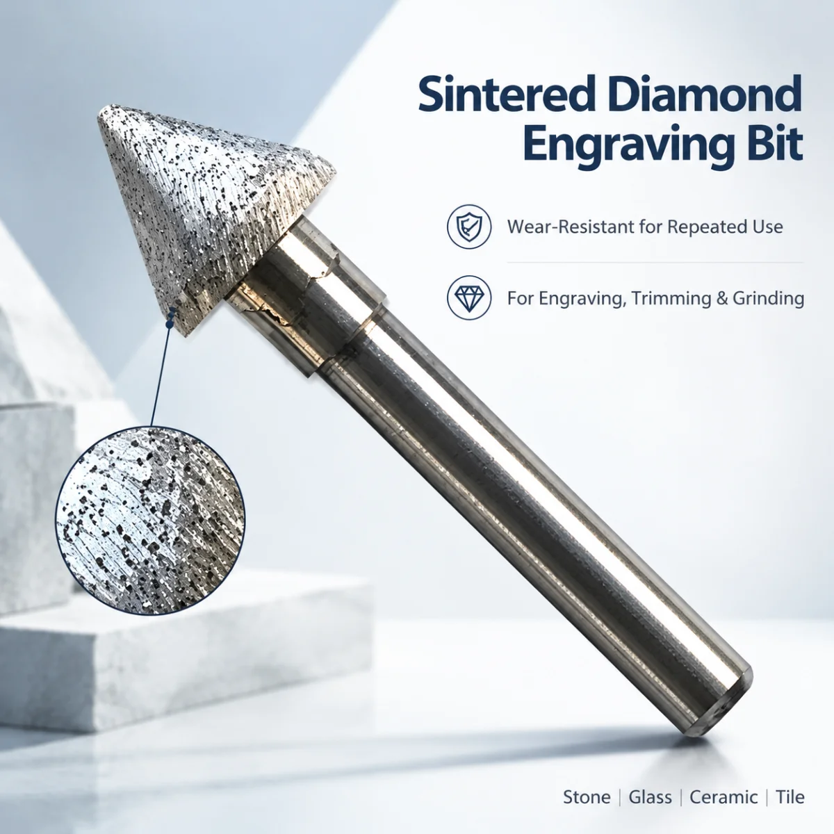 

6/8mm Sintering Diamond CNC Milling Cutter V-Endmill Super-Hard Stone Carving Router Bit for Granite Engraving Lettering Carving