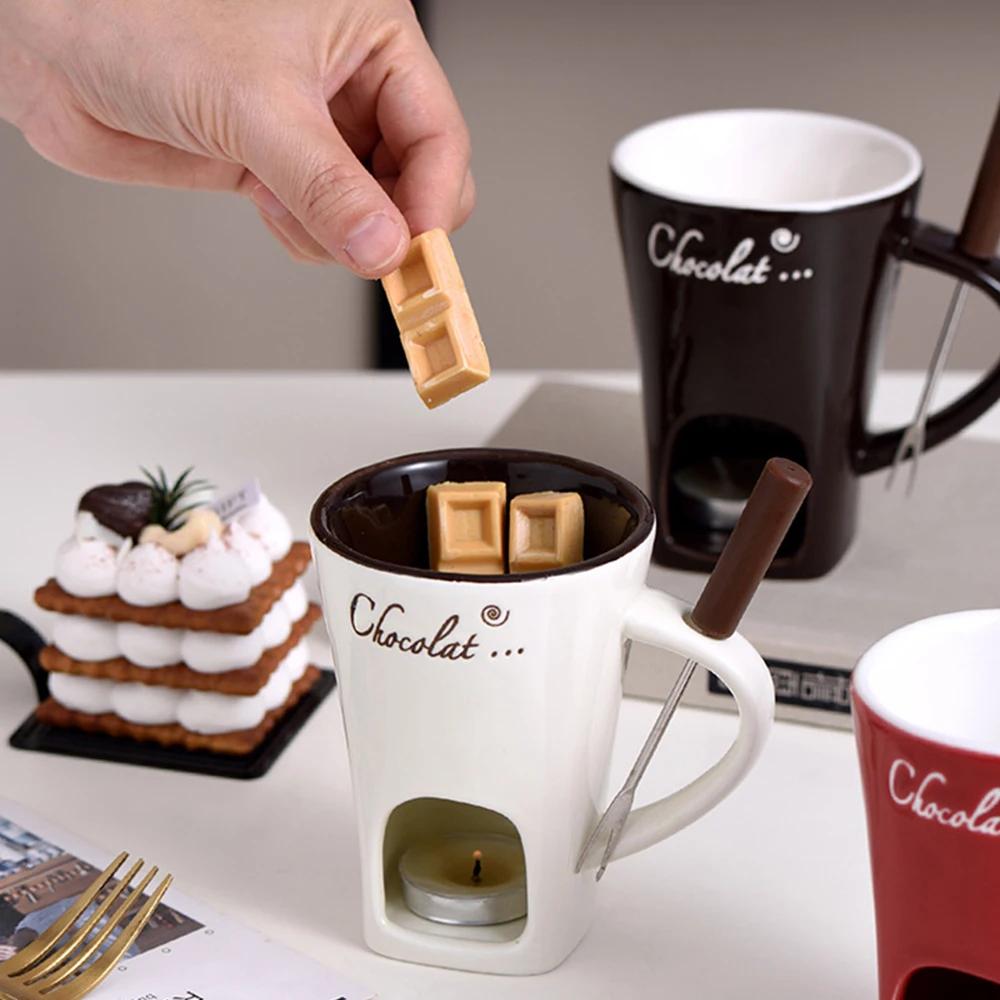 130ML Candle Cup Chocolate Cheese Ice Cream Fondue  Melt Mug Maker Ceramic Fondue Cup Kit Individual Butter Melter Cup