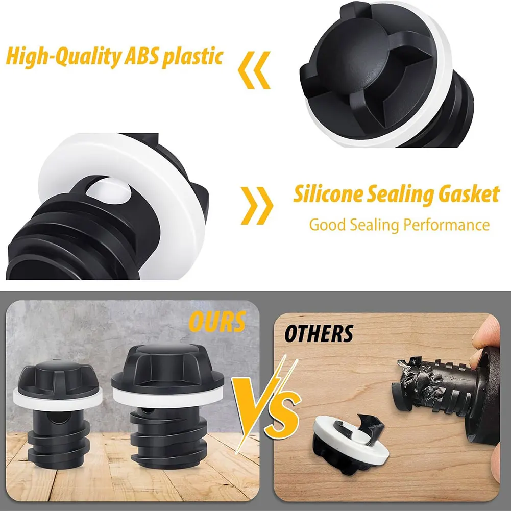 Cooler Drain Stopper Set 2 Pack for Ice Chests ABS Plastic for Black with Silicone Seal Ring Fits 20QT 45QT 65QT 110QT