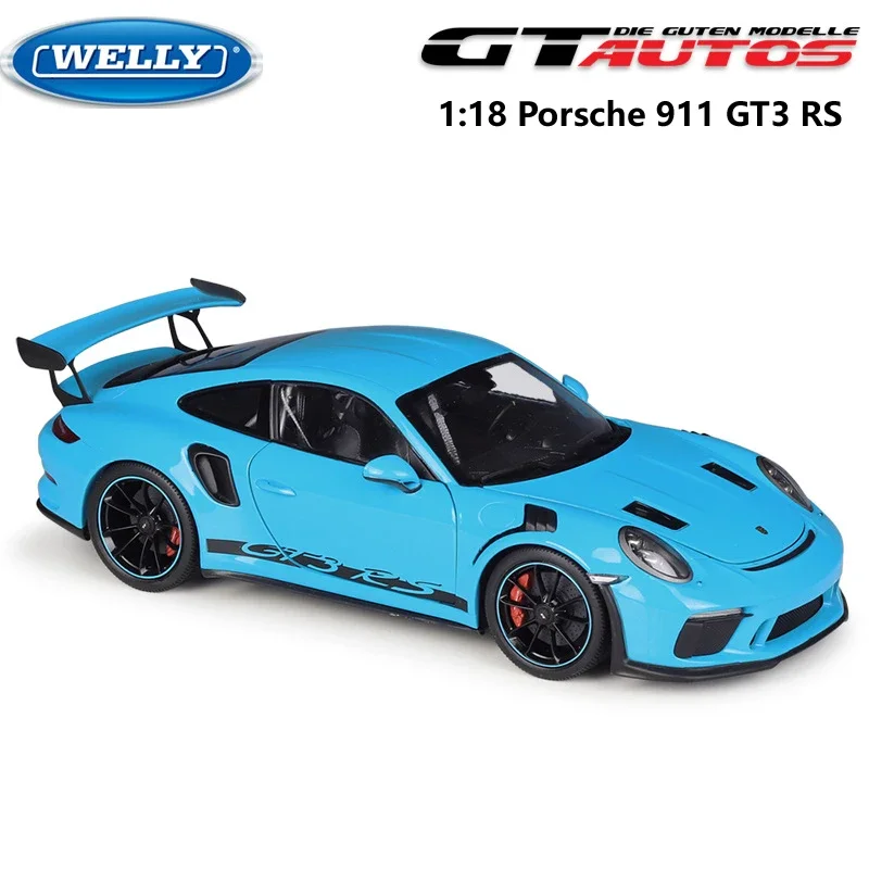 WELLY GTA 1:18 Porsche 911 GT3 RS Alloy Scale Model Sports Car High Simulation Metal Diecast Toy Car Collection Gift Children