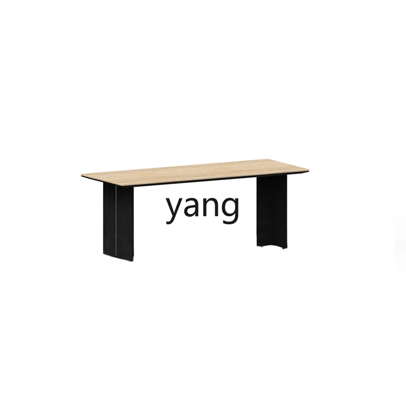 

ZJJ minimalist travertine rock slab household small apartment dining table black retro solid wood medium ancient style workbench