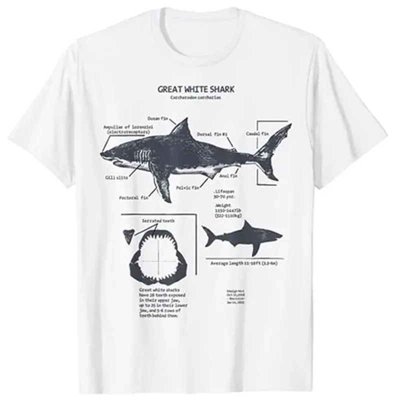 Nautical Scientific Illustration,Shark Lover Apparel Fishermen Graphic Tee Great White Shark Anatomy,Marine Biologist T-Shirt