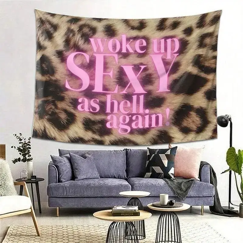 VIKAMA Woke Up Sexy Leopard Gothic Grunge Art Tapestry Wall Hanging for Bedroom Living Room Dorm Room Aesthetic Decor
