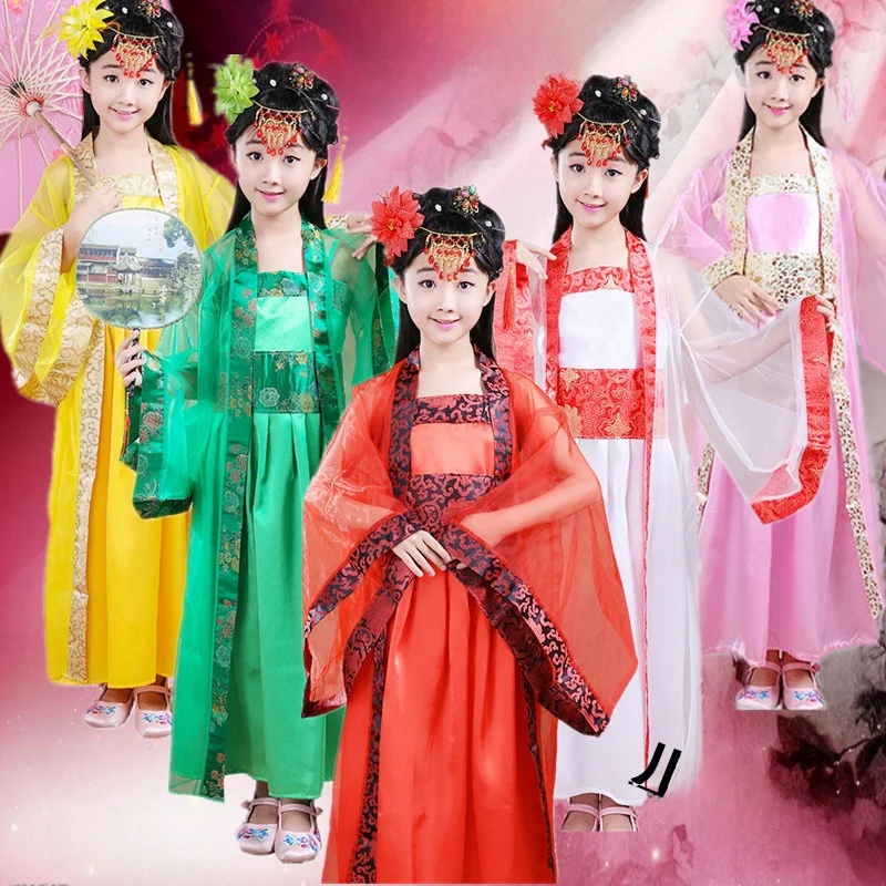 

Children's Ancient Fairy Costume Princess Skirt Hanfu Classical Dance Photography Halloween Performance Clothes Toddler Girls