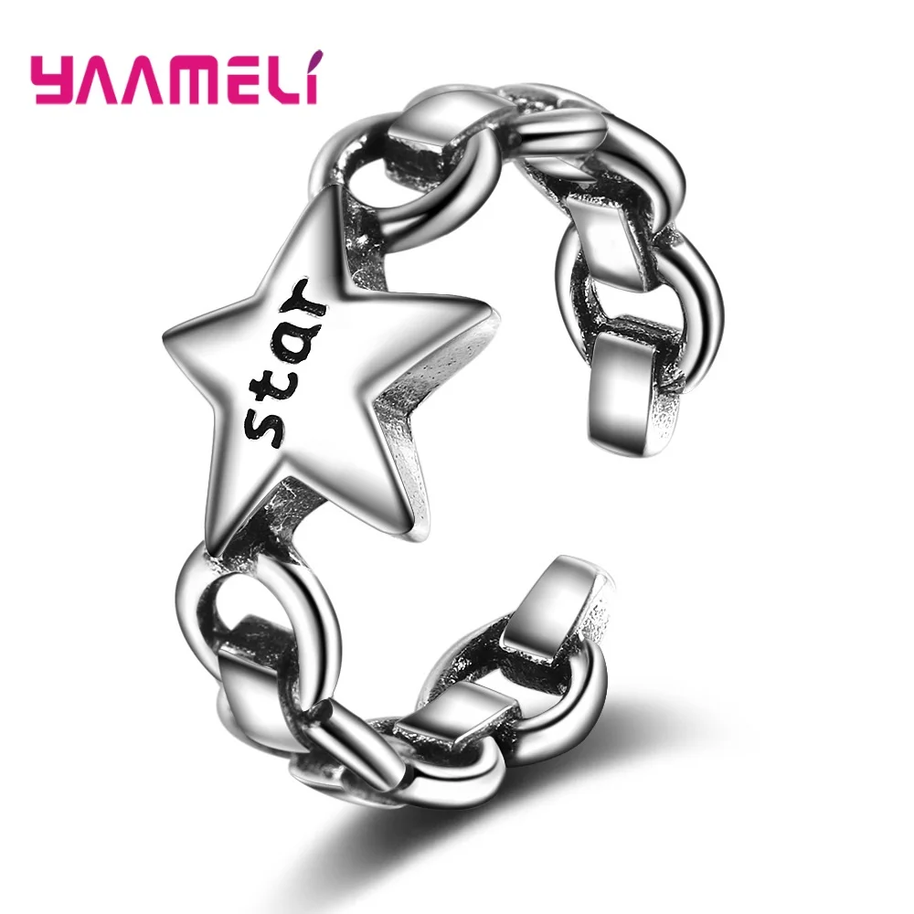 Punk Hollow Smiling Face Thai Silver Ring 925 Sterling Silver Round Ball Tassel Open Rings for Women Men Gifts