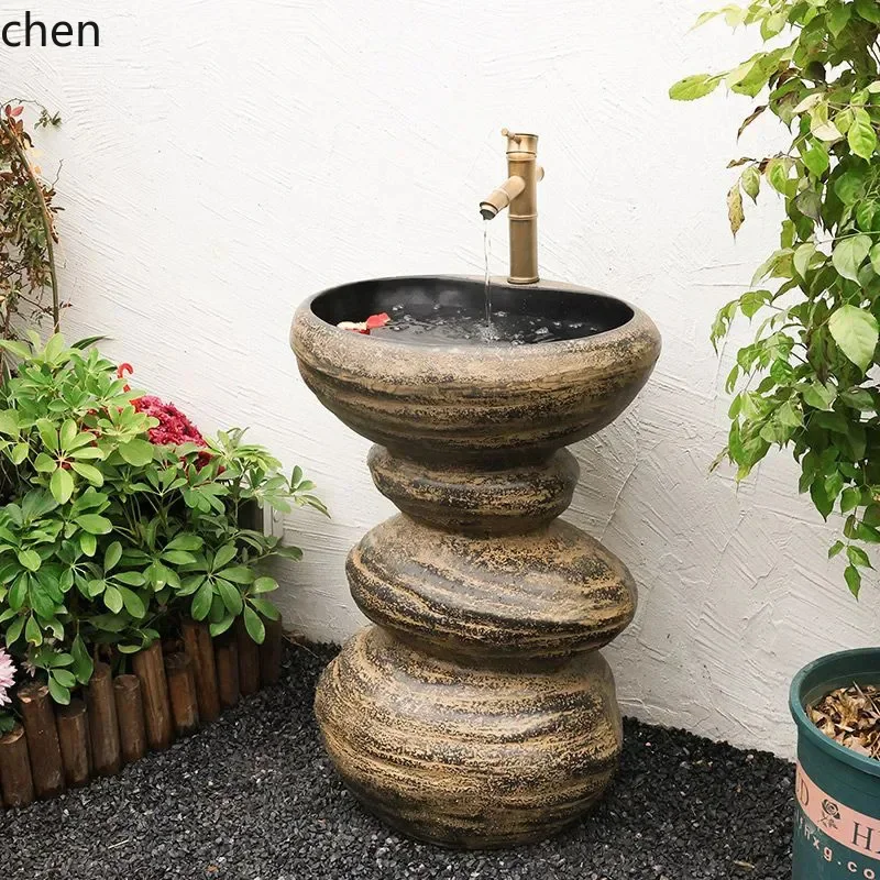 HT Courtyard Outdoor Imitation Stone Pillar Washbasin Outdoor Wash Basin Courtyard Sun Terrace Wash Basin