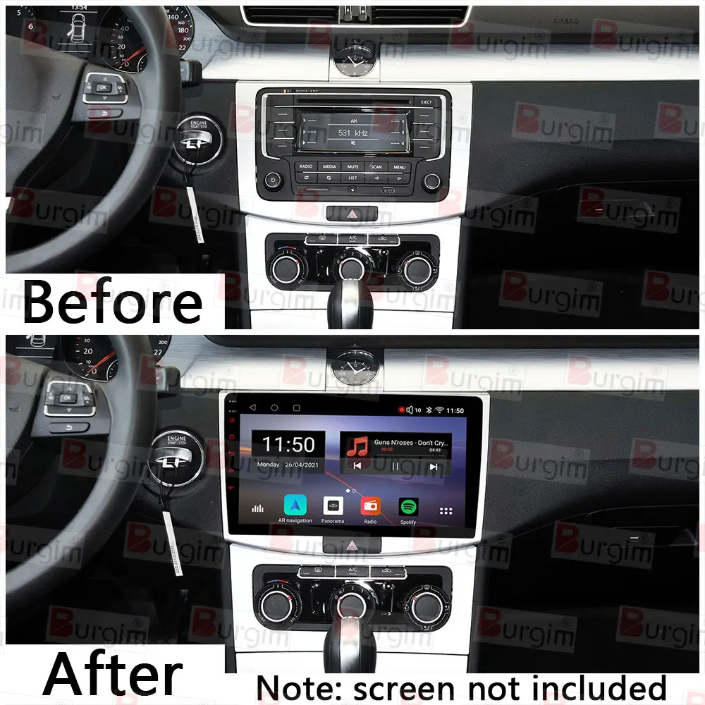 Burgim Car Android Radio Frame For Volkswagen VW Passat B6 B7 CC 10 inch 2DIN Fascia Stereo Panel Harness Wire Canbus Decoder