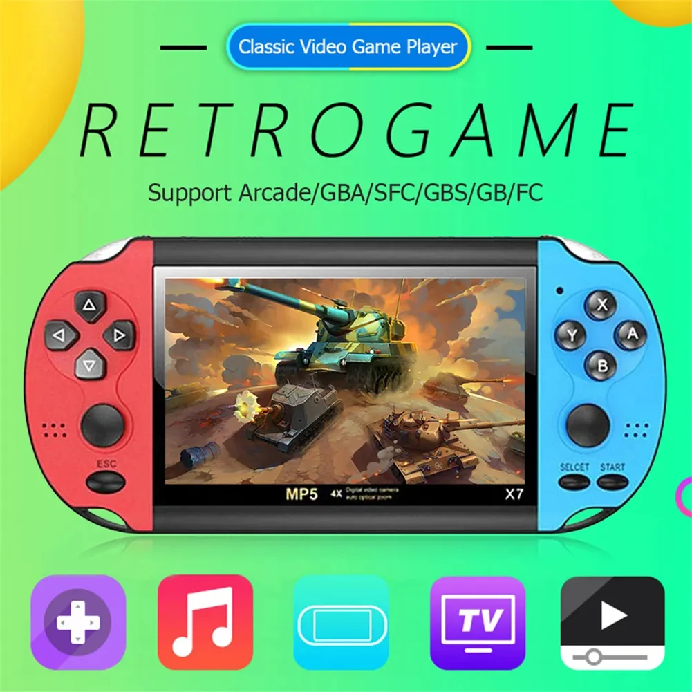 X7 4.3 Inch Screen Nostalgic Game Console Video Game Controller Handheld Game Console With 1500mAh Battery Ideal Gift For Kids