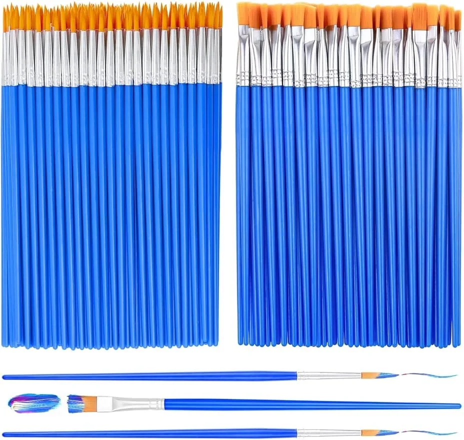 Small Paint Brushes Bulk 100 Pcs Paint Brushes for Kids Acrylic Paint Brushes Set with Flat & Round Paint Brushes Watercolor DIY