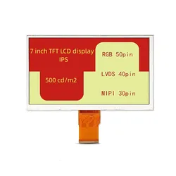 Módulo de exibição TFT LCD, toque selecionado brilhante, 50Pin, RGB 40Pin, LVDS, 30Pin, MIPI, 1024RGBx600, 500, 7