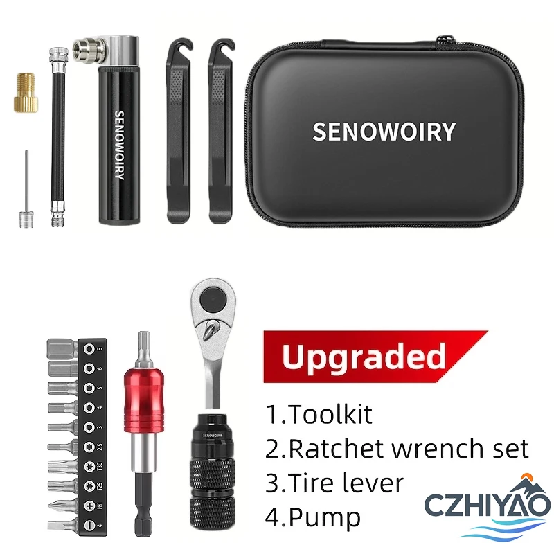 

CZHIYAO Portable Bike Repair Tool Kit, Ratchet Wrench, Tire Lever & Mini Pump Set, Professional Cycling Emergency Accessories