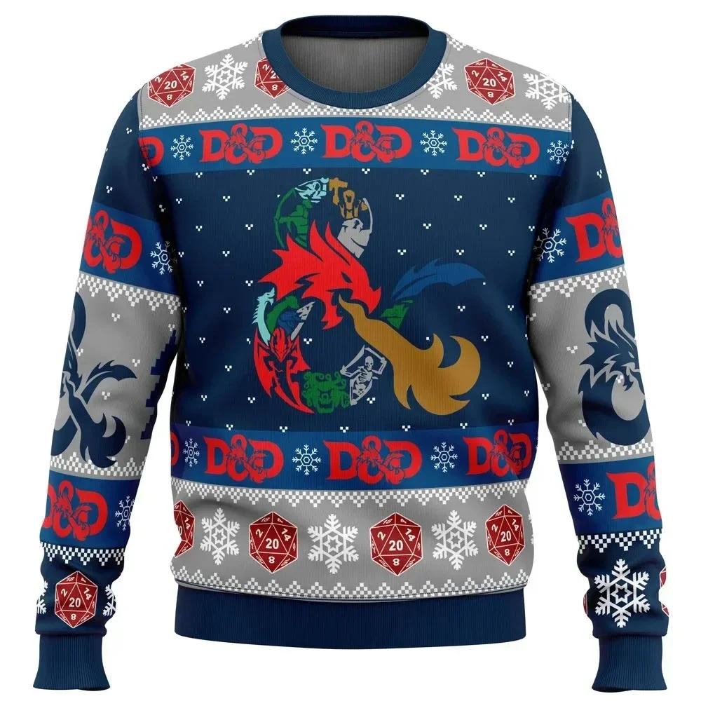 2024 New Style Roll Initiative Dungeons & Dragons Ugly Christmas Sweater Gift Santa Claus Pullover Men 3D Swetry