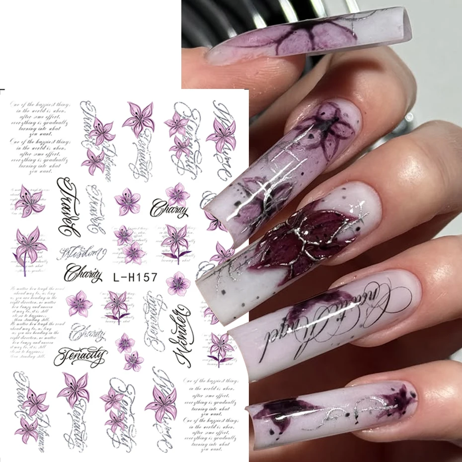 2/3 piezas calcomanías de uñas con letras en inglés estilo punk letras góticas artísticas charms de uñas Y2K metálicas retro decoración de uñas 4