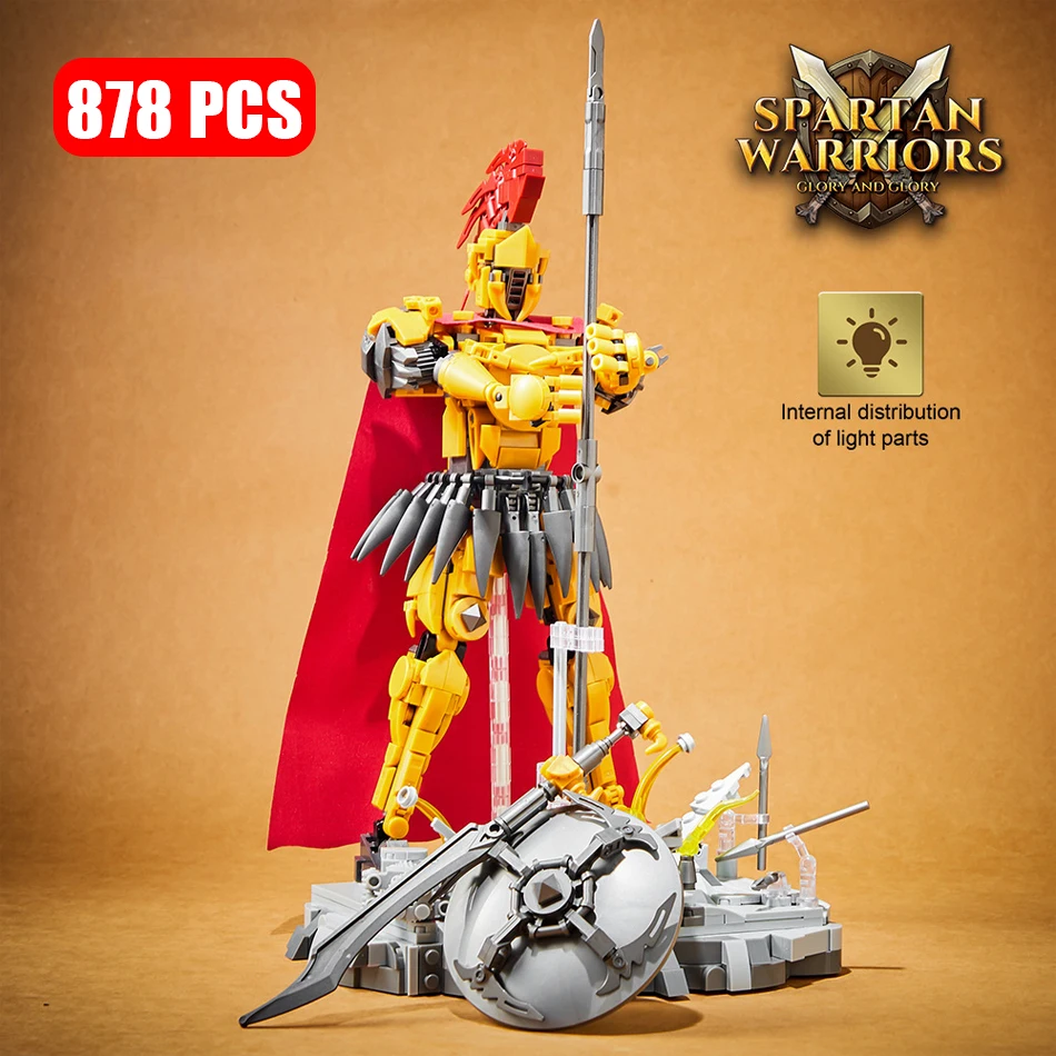 

878 Pcs Spartan Warriors Model Building Blocks with Lighting Ancient Greek Soldiers Spartan Helmet Model Bricks Toys Kids Gifts