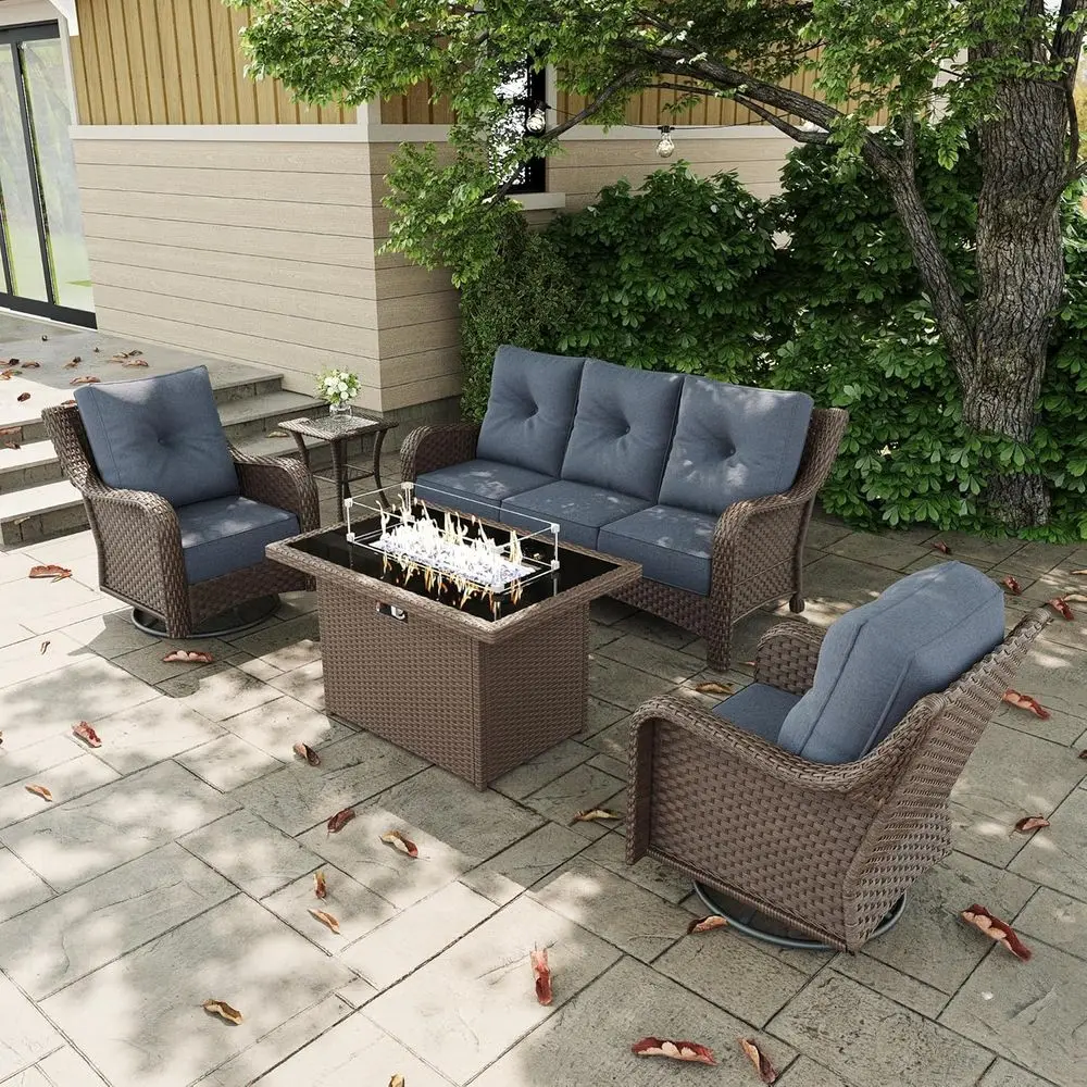 

5-Piece Patio Furniture Set with Swivel Rocking Chairs, Thick Cushions, and Fire Pit Table