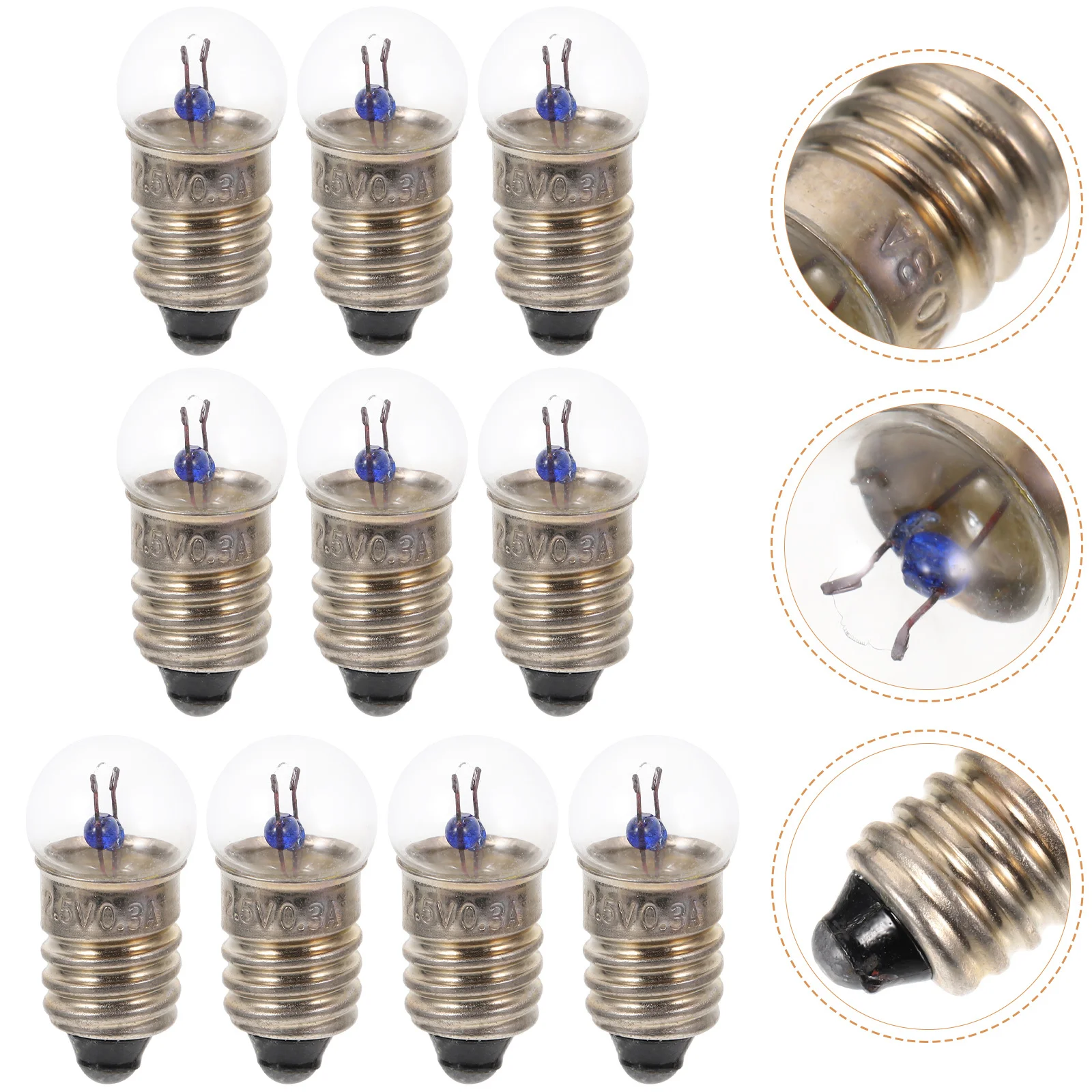 10Pcs Small Light Bulbs 2.5V 0.3a Electric Bead for Flashlight Physics Science Teaching Experiment Flashlight