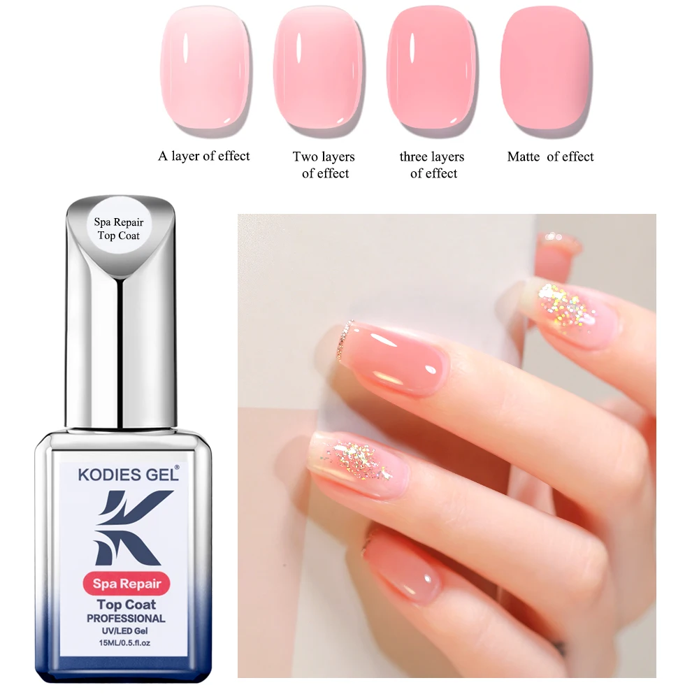 KODIES GEL Milky White Gel Nail Polish Spa Color Top Coat 2 IN 1 15ML Nude Pink Repair Natural Nail Varnish Soak Off Manicure