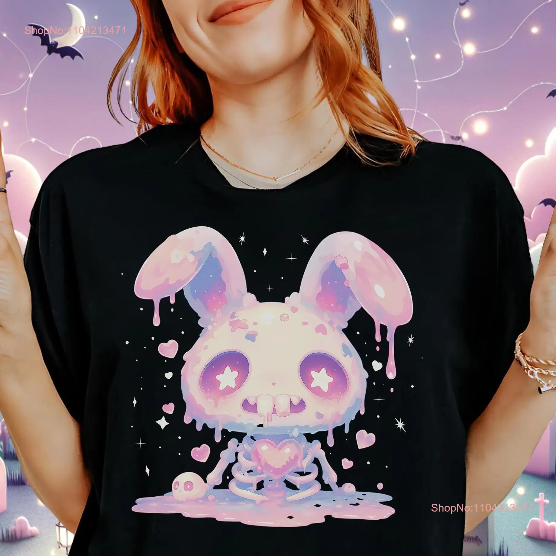 Kawaii Gothic Bunny T Shirt with a Creepy Cute Rabbit Design Y2K Aesthetic Spooky and Pastel Goth for Harajuku Yami Fans