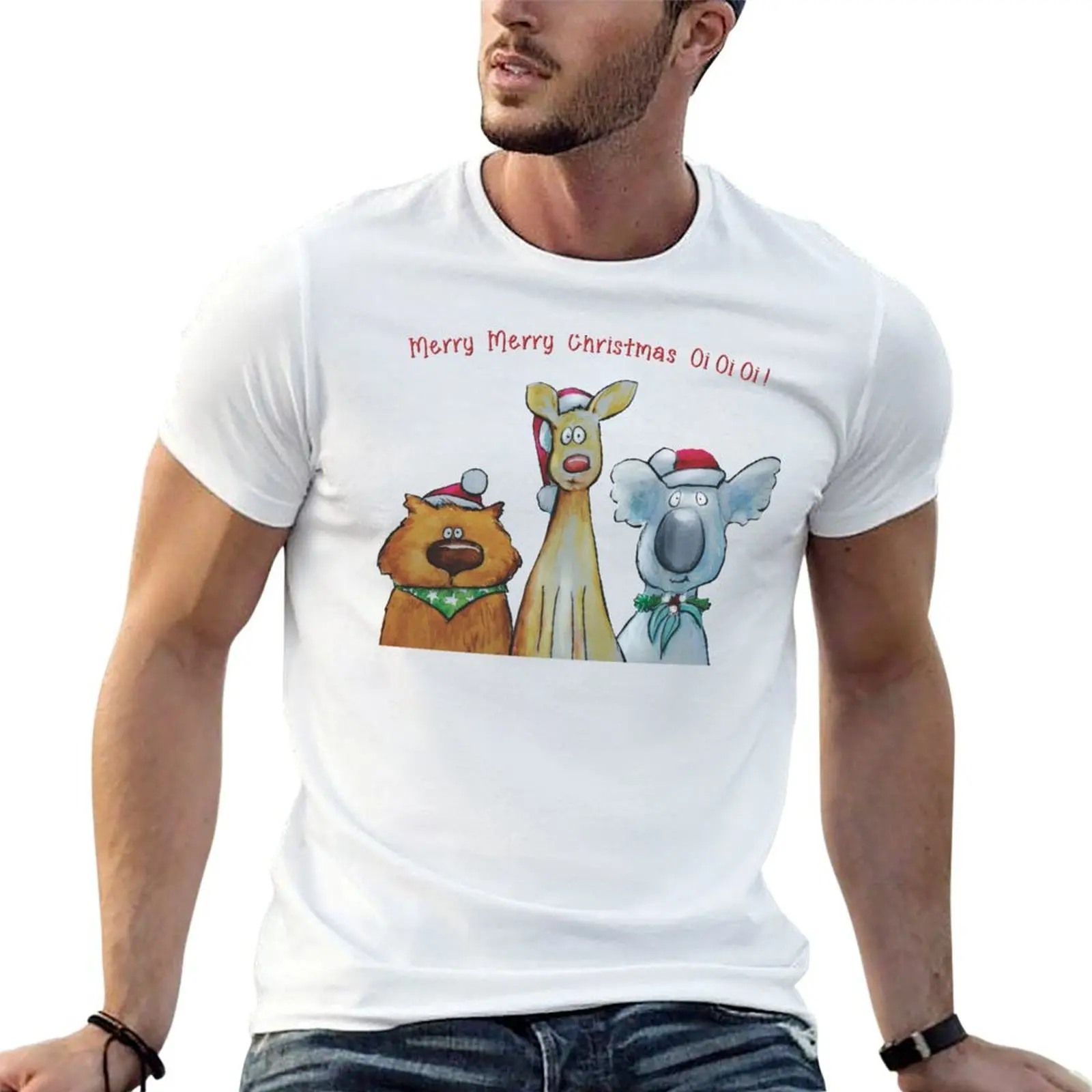 

Футболка Aussie Bush с персонажами Wish You a Merry Christmas, мужские футболки с рисунком, мужские забавные футболки с графикой