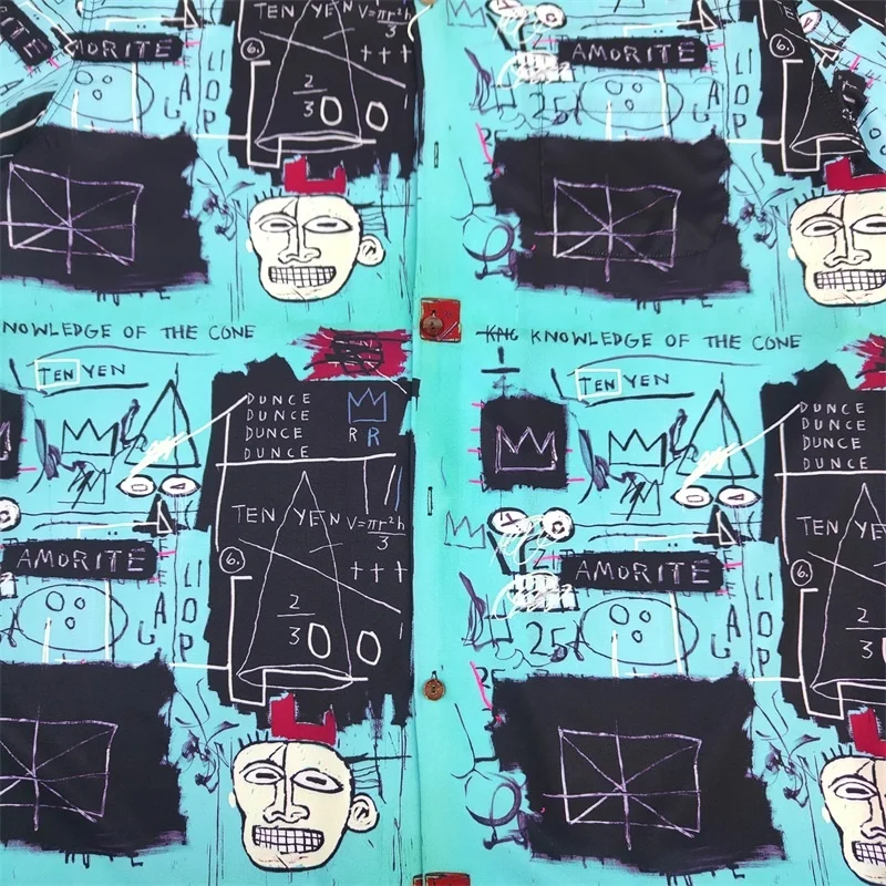 WACKO MARIA Print Graffiti Hawaii Short Sleeve Shirt High Quality Cuban Neck Casual Mens Loose Womens Brand Shirt