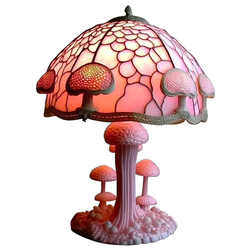 

TFORU-Creative Stained Glass Mushroom Table Lamp Vintage Animal Plant Series Shaped Resin Bedroom Decora Household
