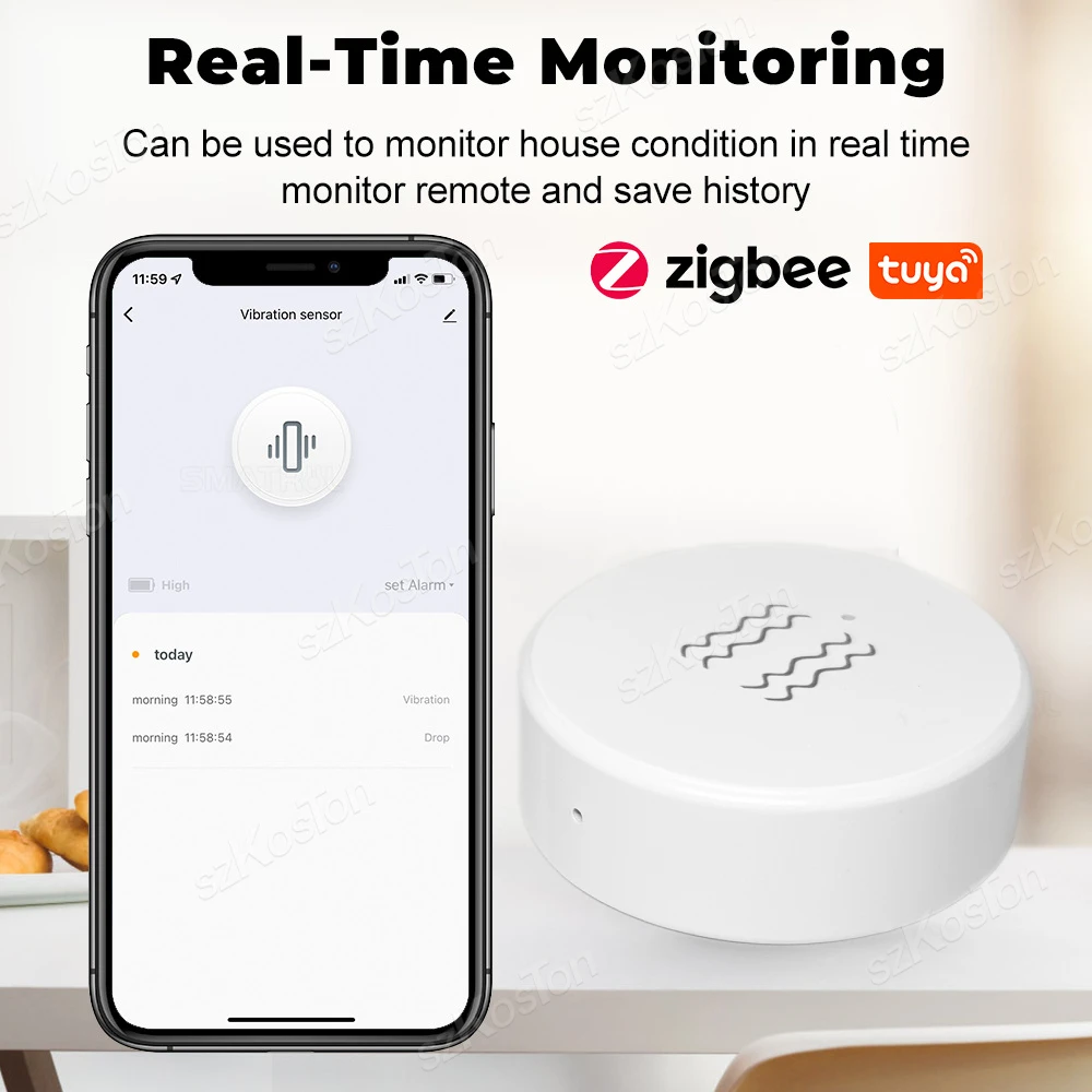 Tuya ZigBee Smart Vibration Tilt Sensor for Smart Home Security Protection Real Time Monitoring Door Window Detection Alarm