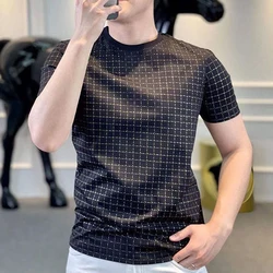 Fashion O-Neck Korean Printed Plaid Short Sleeve T-Shirts Men Clothing 2024 Summer New Loose All-match Tops Casual Tee Shirt