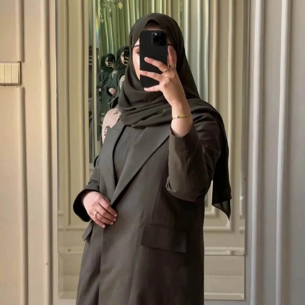 Abayas musulmanas de lujo, chaqueta elegante para mujer, chaqueta de 1 pieza con un botón, solapa de pico, ropa larga femenina, prendas de vestir exteriores a medida 2024