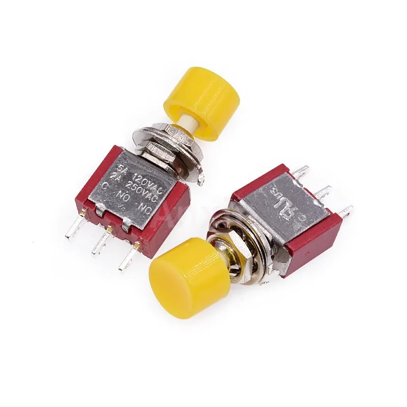 5 SZTUK 3-PINOWY C-NO-NC 6MM Mini Przycisk Chwilowy z Automatycznym Powrotem ON-ON 2A 250V AC 5A 120V AC DS-612 MTS-102M PS-102